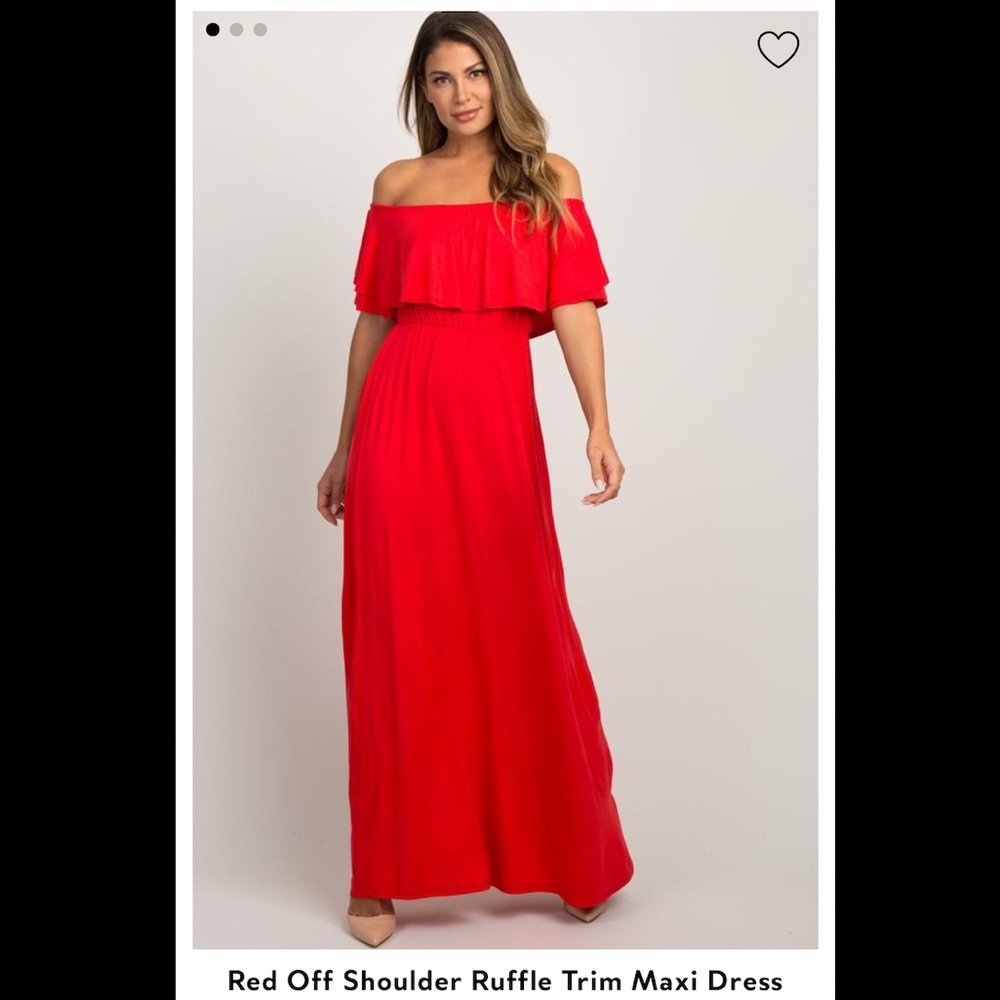 Pinkblush Red Off-Shoulder Ruffle Trim Maxi Dress